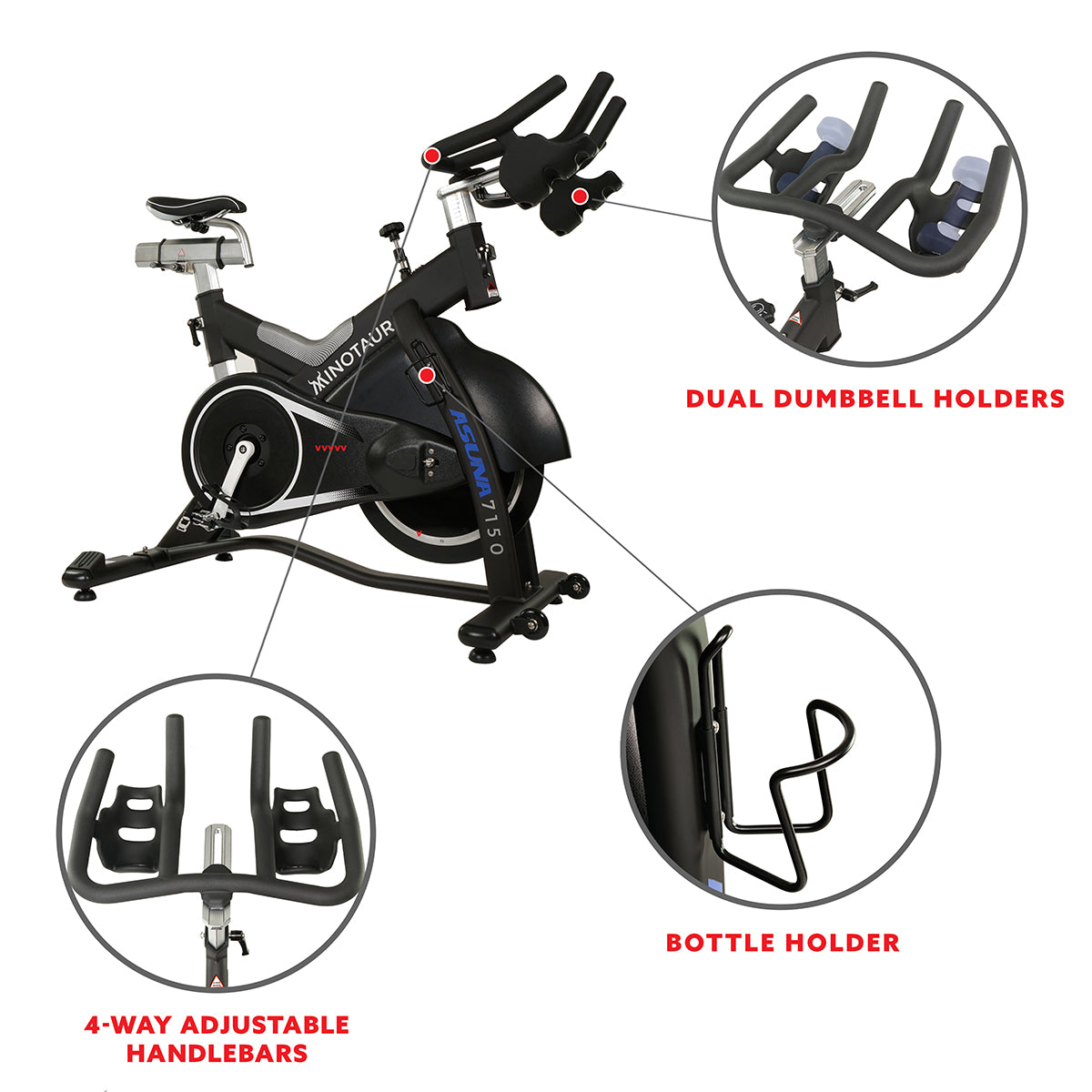 Asuna Minotaur Magnetic Belt Drive Stationary Exercise Bike - 350 lbs Weight Capacity, Quiet & Smooth Workout for Home Gym, Cardio Training, and Indoor Cycling