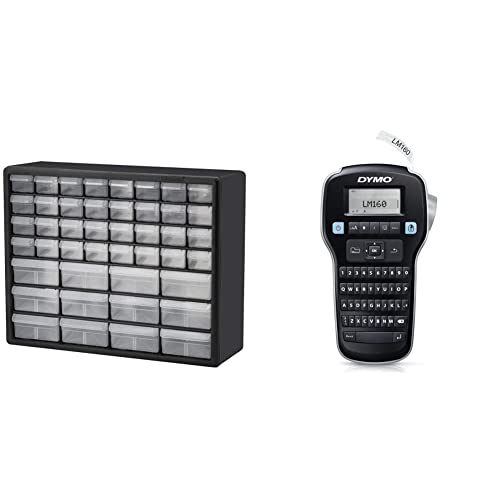 Akro-Mils 44 Drawer Plastic Storage Cabinet for Hardware, Craft Supplies & Small Parts - Black (1-Pack) | DYMO LabelManager 160 Portable Label Maker with One-Touch Smart Keys - Ideal for Home Organization, Office & Workshop Labeling Needs