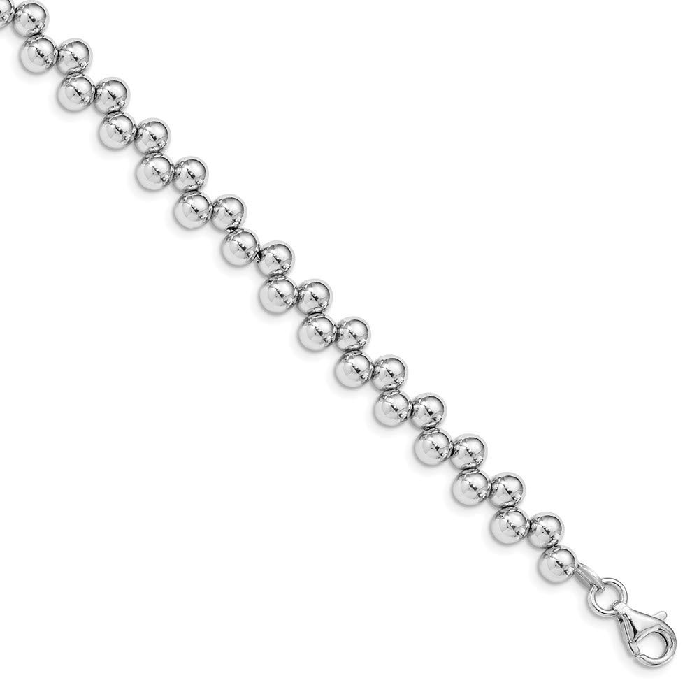 925 Sterling Silver Rhodium Plated Offset Beads Bracelet - 7 Inch Adjustable Women's Jewelry Gift with 1.25in Extension | Elegant Everyday Wear & Special Occasion Accessory