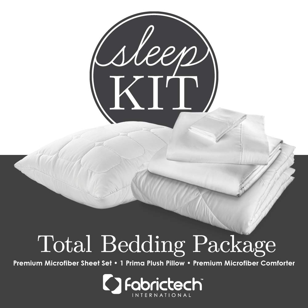 Fabrictech International 5-Piece Twin Size White Bedding Set - Comforter, Sheet Set & Pillow | Soft Breathable Cotton Blend | Perfect for Dorms, Guest Rooms & Kids Bedrooms
