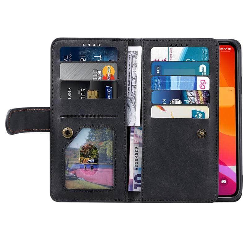Premium 9-Card Zipper Flip Leather Wallet Case for iPhone 13 Mini - RFID Protection & Phone Cover - Perfect for Travel, Business & Everyday Use
