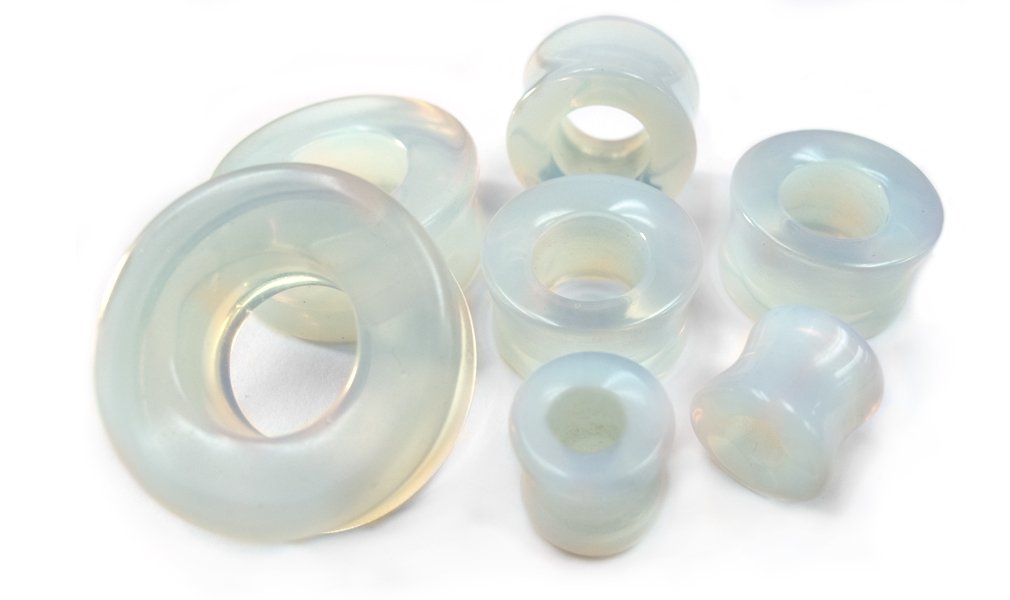 1 Pair of 1 & 1/4 Inch (32mm) Opalite Glass Double Flared Tunnel Plugs - Urban Body Jewelry for Stretching Earlobes - Perfect for Everyday Wear, Parties and Alternative Fashion
