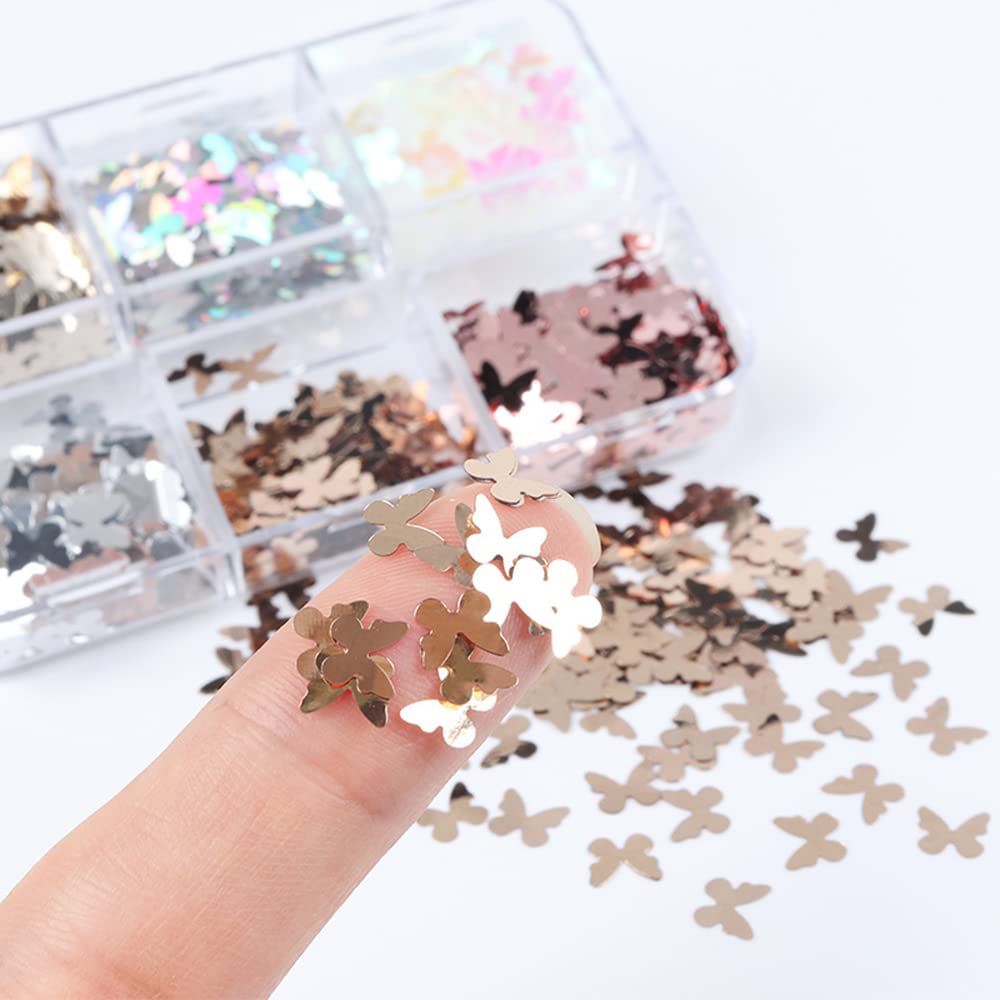 3D Holographic Butterfly Nail Art Glitters & Sequins - Sparkly Acrylic Nail Decorations for Women - Perfect for DIY Nail Art, Manicures, Pedicures & Nail Crafting Parties