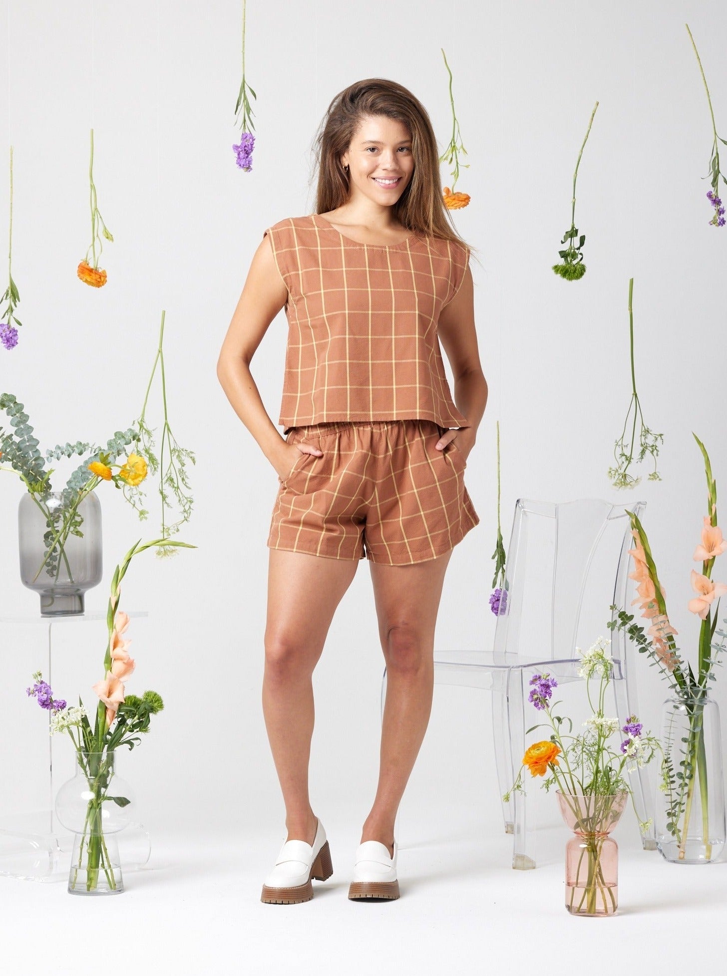 Belle Women's Shorts - Stylish Walnut Plaid Pattern for Casual Wear & Summer Outfits | Comfortable & Fashionable Shorts for Daily Use, Travel, and Outdoor Activities