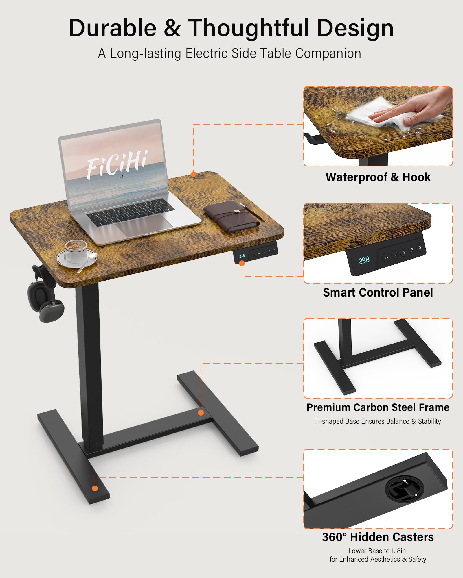 Electric Height Adjustable Mobile Standing Desk with Wheels - 23.6