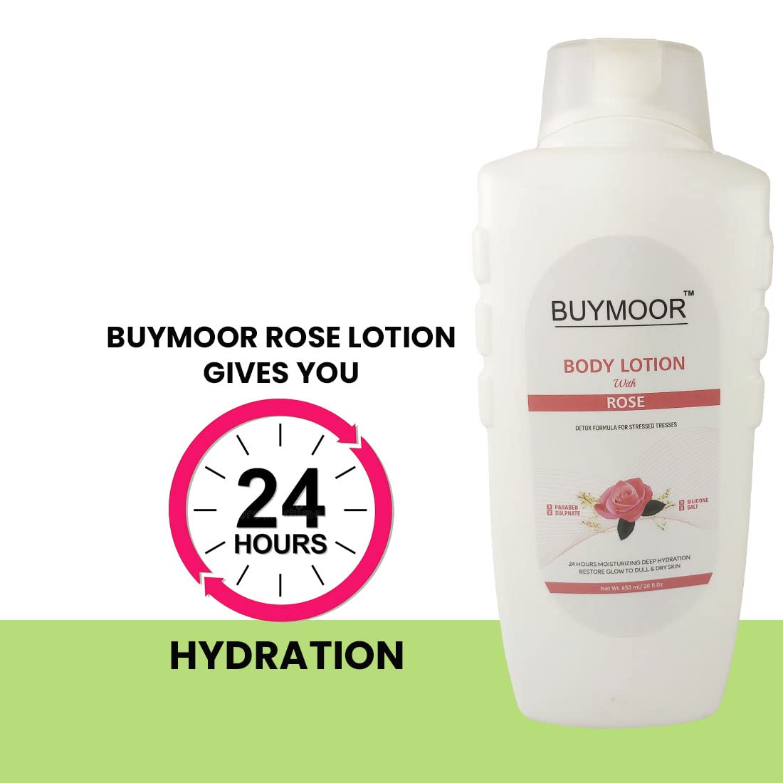 BUYMOOR Rose Deep Nourishing & Brightening Body Lotion for Men & Women - 650ml Hydrating Moisturizer with Natural Rose Extract | Perfect for Dry Skin Care & Daily Hydration