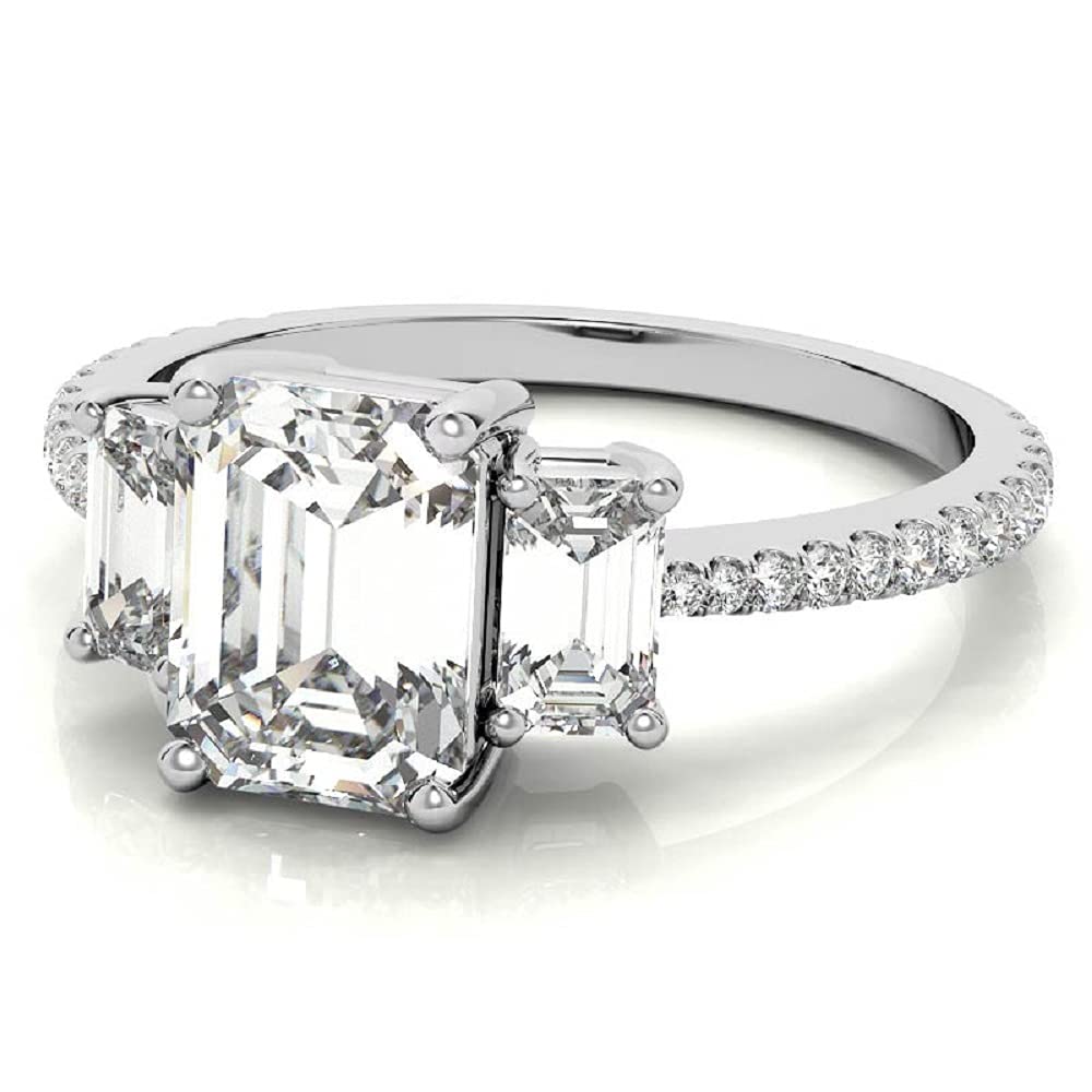 3 CT Emerald Cut Moissanite Engagement Ring - Vintage Wedding Eternity Band with 4-Prong Solitaire Setting in Sterling Silver - Anniversary, Promise Ring Gift for Women - Perfect for Proposals, Weddings & Special Occasions