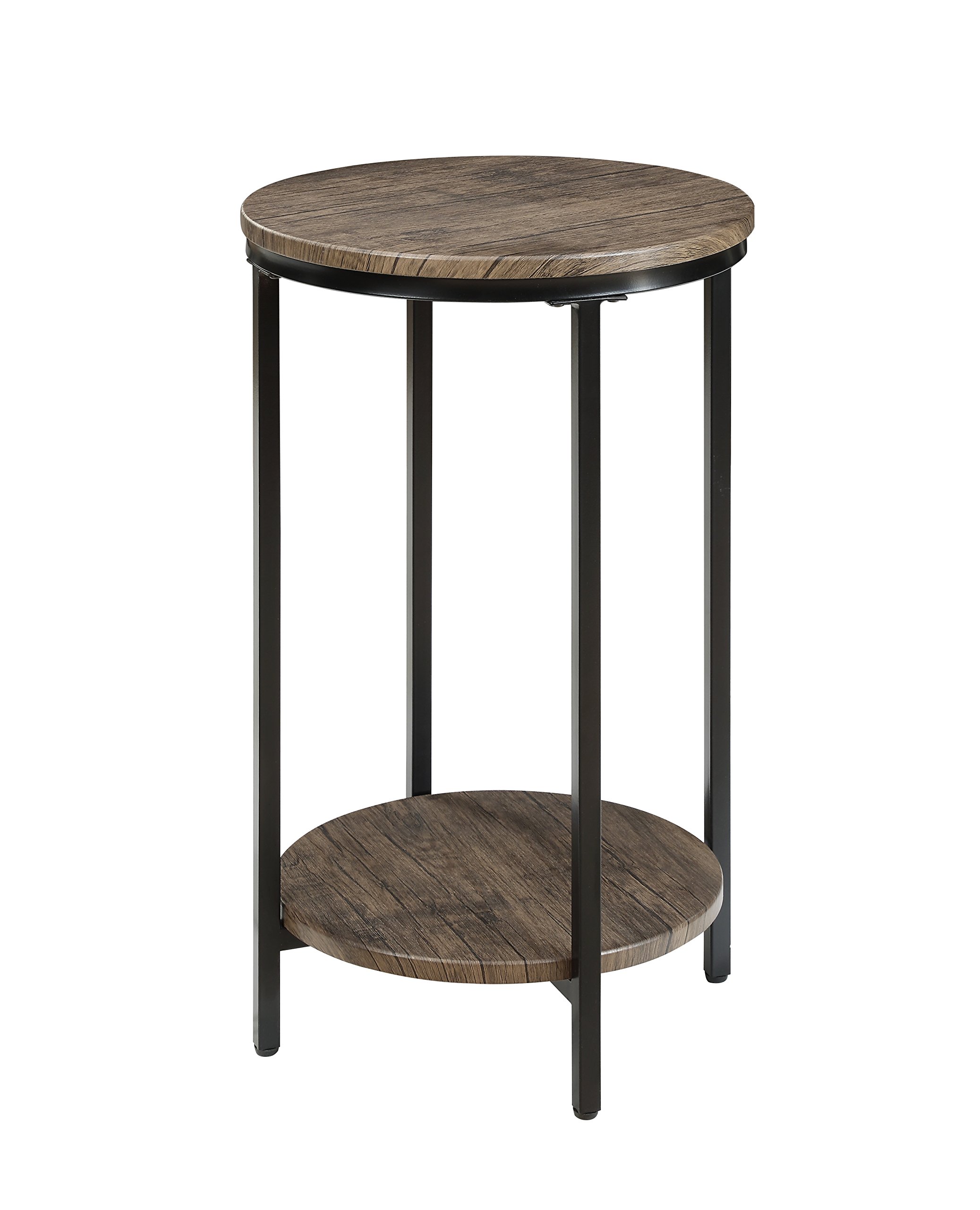 Abington Lane Two-Tiered Round End Table with Storage Shelf - Modern Distressed Pecan Finish Side Table for Living Room, Bedroom & Office - Perfect for Small Space Organization & Home Decor