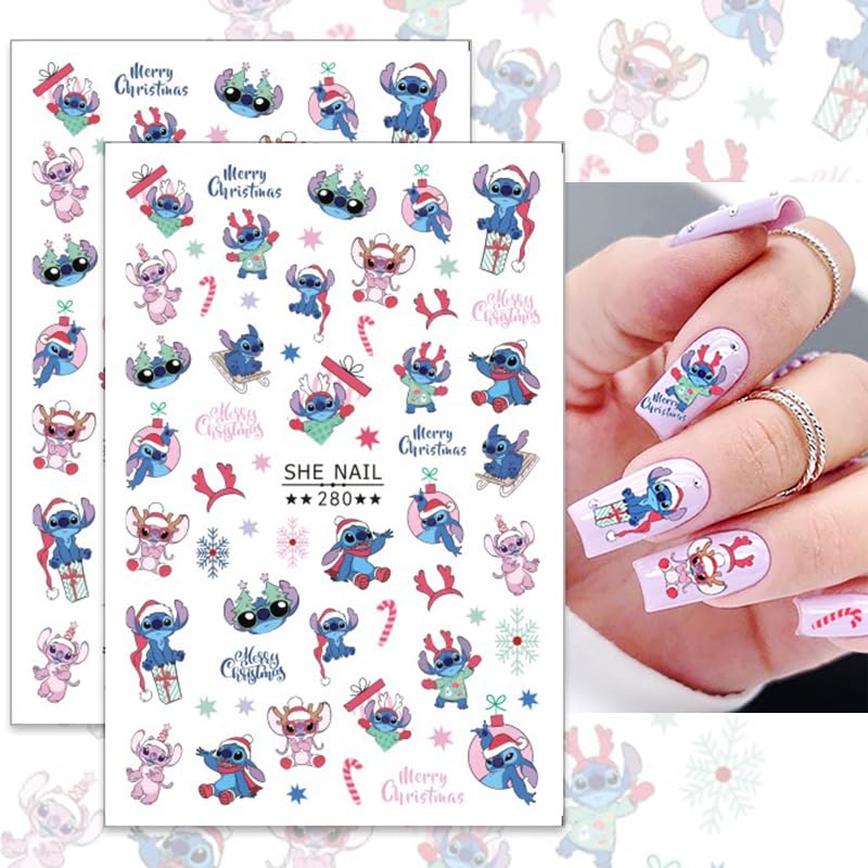 Christmas Nail Stickers - 3D Self-Adhesive Xmas Nail Decals for Women, DIY Holiday Nail Art (Snowflake & Santa Designs)
