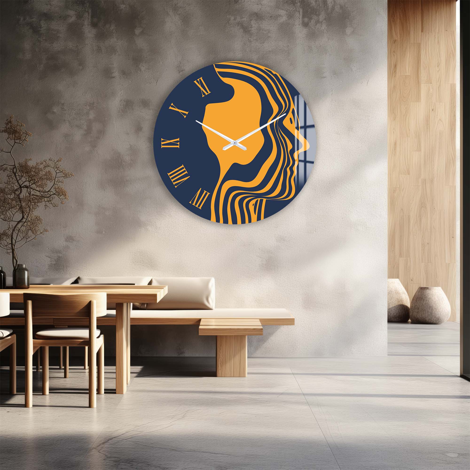 Stylish Orange Silhouette Glass Wall Clock - Modern Home & Office Decor - Perfect for Living Room, Bedroom, Kitchen