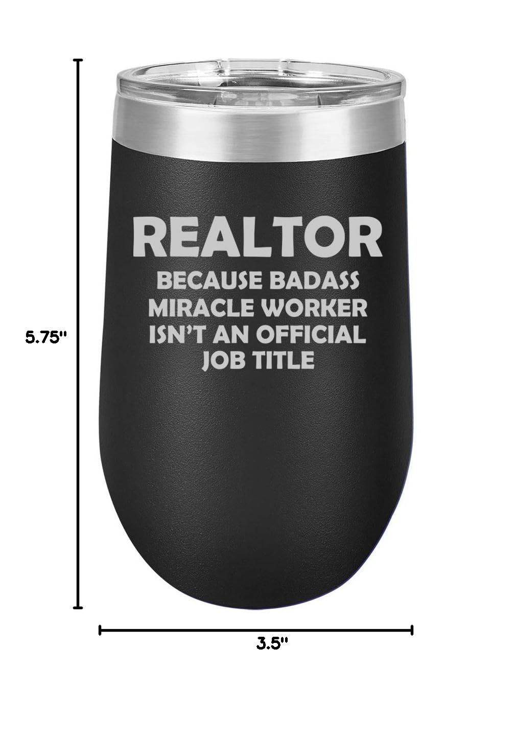 16 oz Double Wall Vacuum Insulated Stainless Steel Wine Tumbler - Stemless Coffee Travel Mug with Lid - Perfect for Realtors, Real Estate Agents & Office Workers - Great for Hot/Cold Drinks On-The-Go (Black)