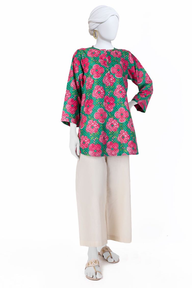 J. Junaid Jamshed Cambric Green Kurti - Stylish Pakistani Women's Tunic Top for Casual Wear & Festive Occasions