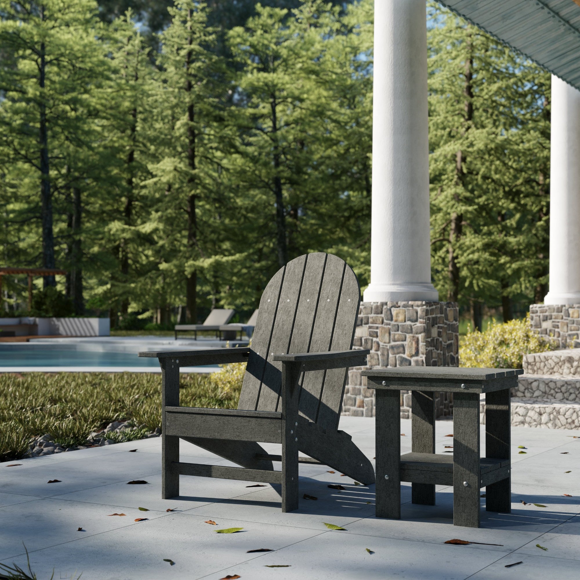 Freedom Modern Adirondack Chair & Side Table Set - Durable Outdoor Patio Furniture for Garden, Poolside, Deck, and Backyard Relaxation