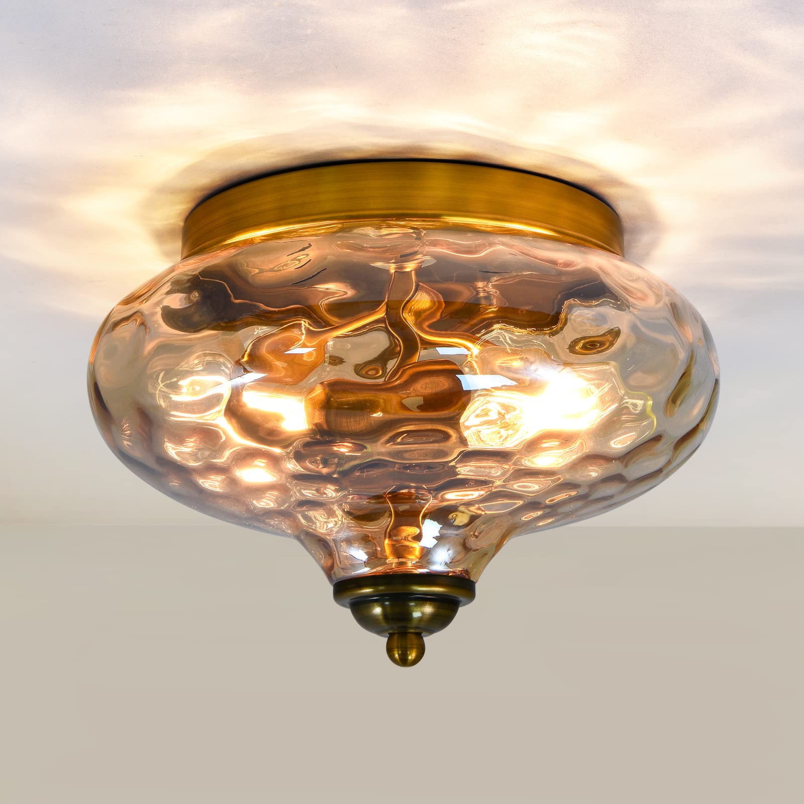 EDISLIVE Modern 2-Light Hammered Glass Flush Mount Ceiling Light Fixture 10.2