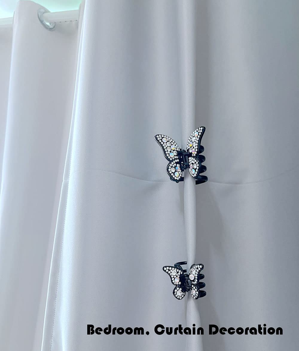 Elegant Black Butterfly Rhinestone Hair Clips for Women - 4PCS Crystal Rhinestone Claw Clips Set - Small Hair Accessories for Parties, Weddings & Everyday Style
