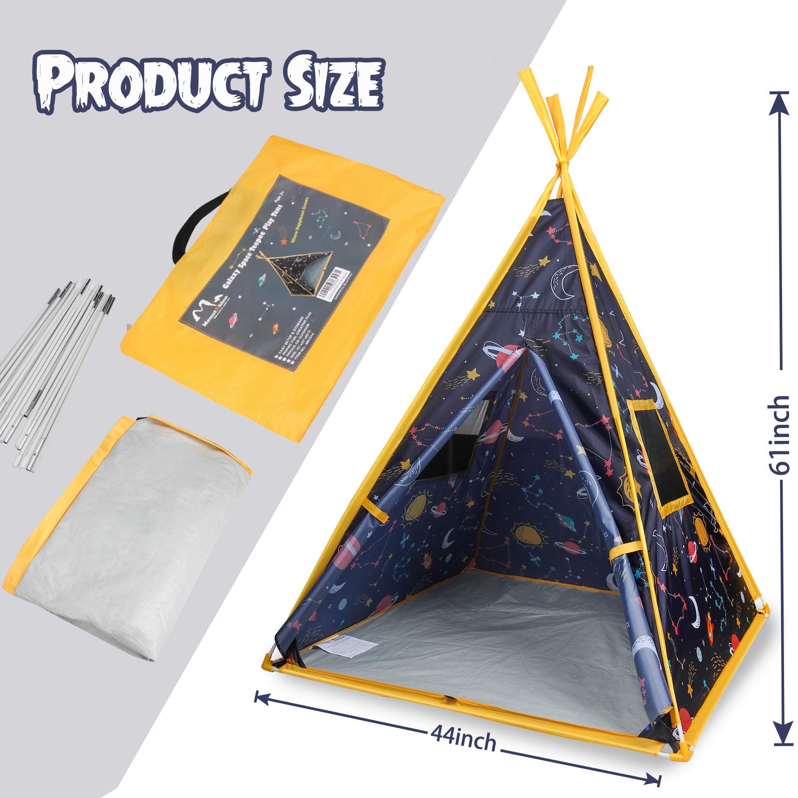 Kids Teepee Tent - 44”x44”x61” Large Playhouse with Galaxy Space Design, Indoor & Outdoor Play Tent for Boys & Girls | Perfect Gift for Birthday, Camping & Pretend Play