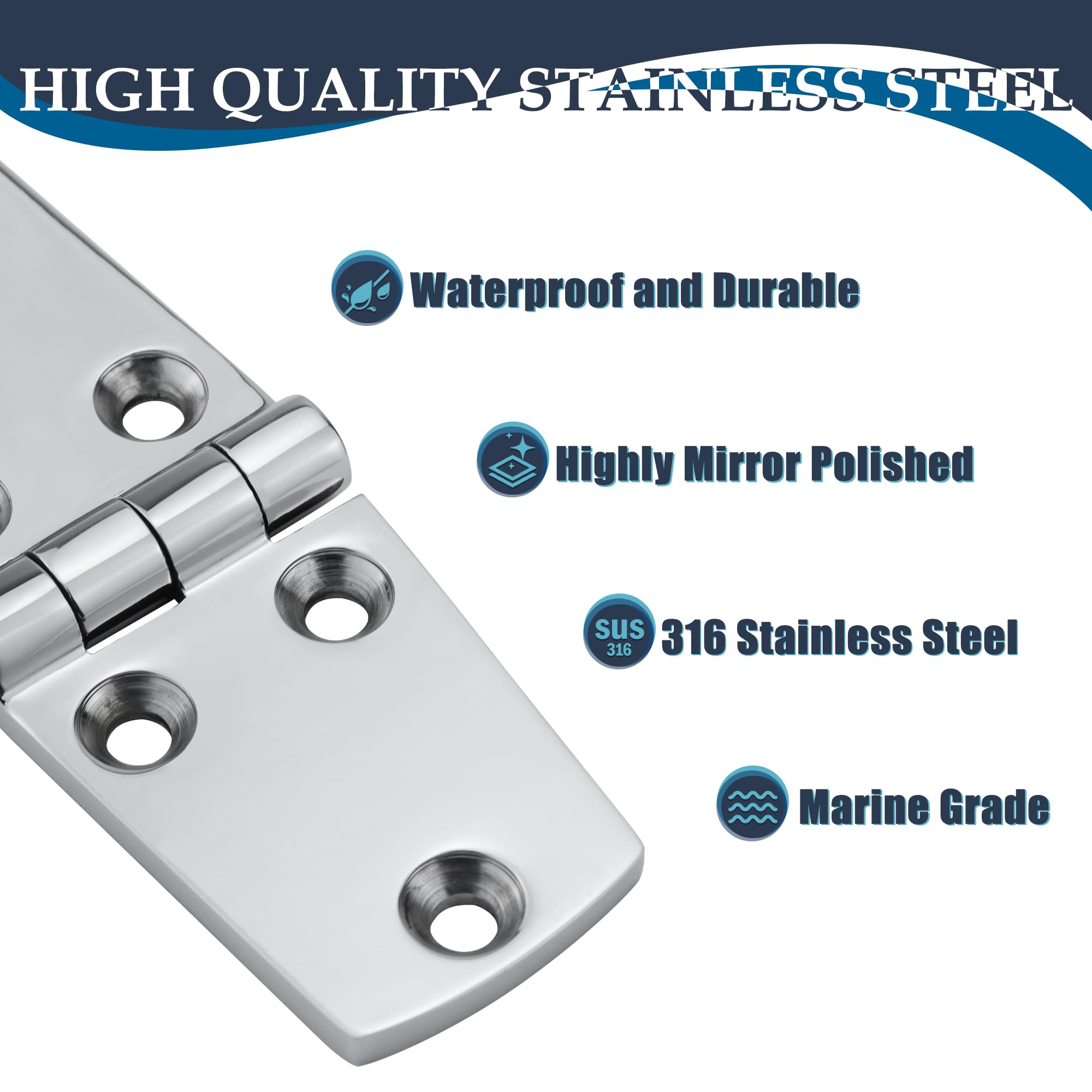 **316 Stainless Steel Marine Hinges - Heavy Duty Boat Hatch Hinge (3