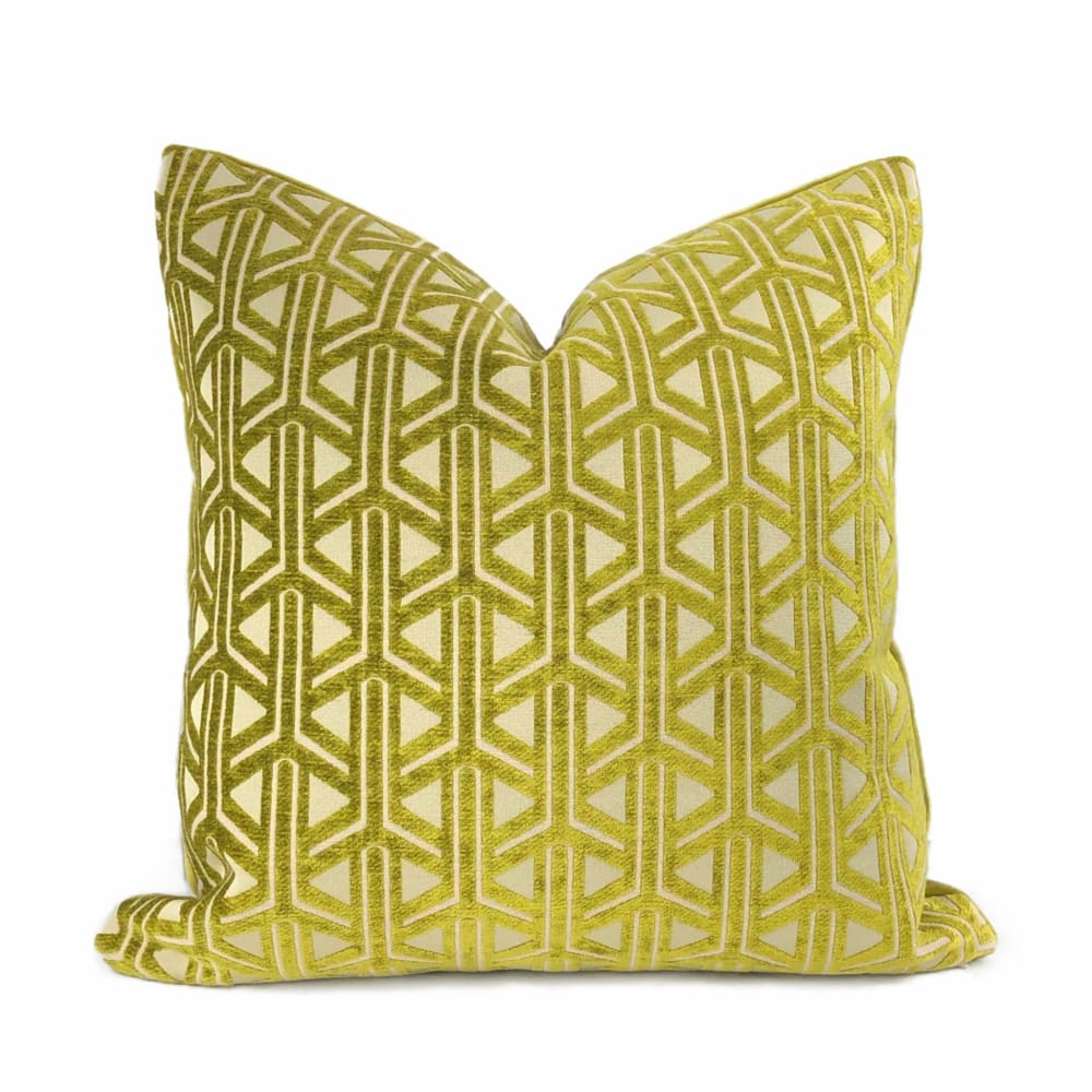 Emerson Chartreuse Wishbone Lattice Decorative Pillow Cover - Bohemian Style Home Decor for Living Room, Bedroom & Sofa