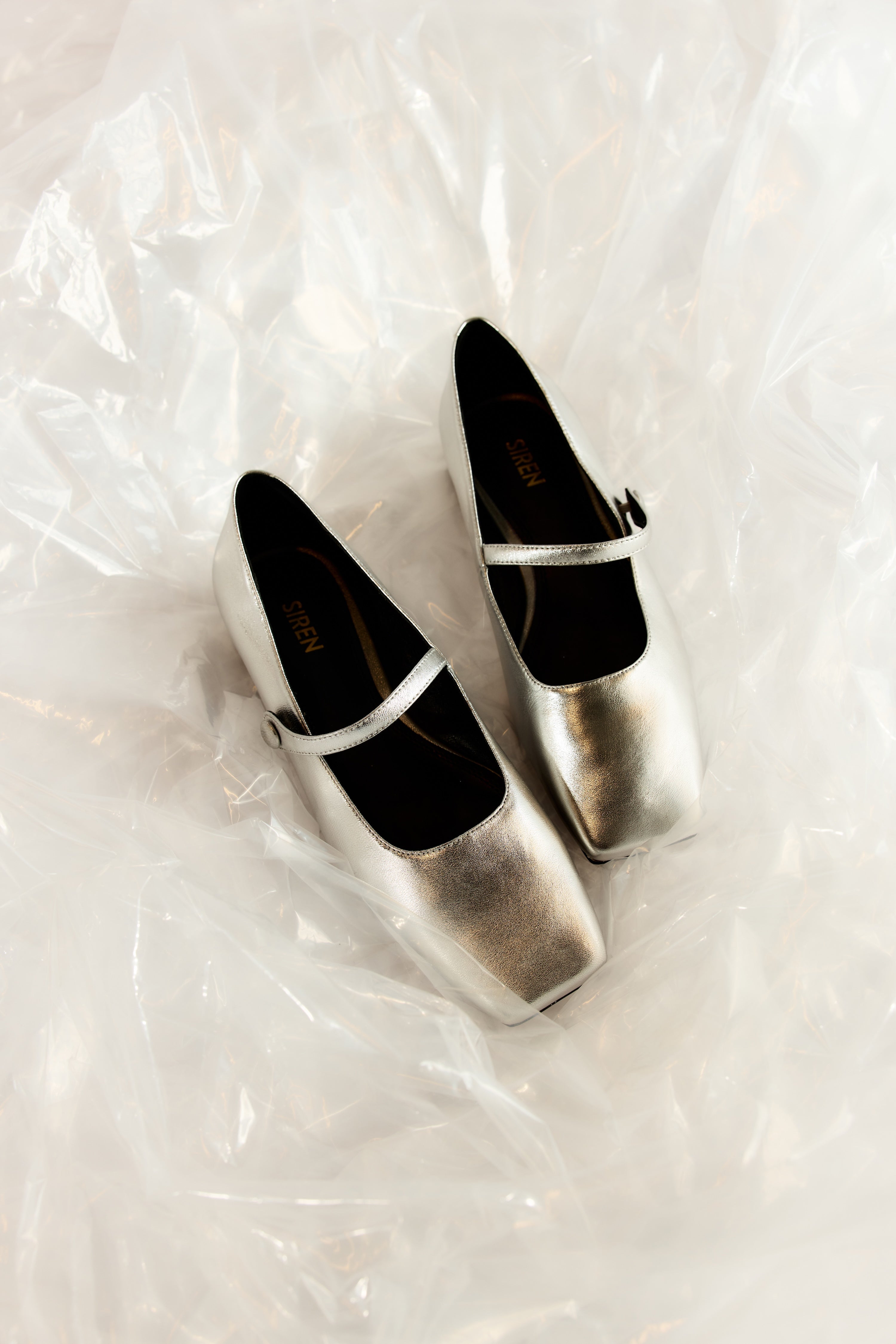 Xandria Women's Square Toe Ballet Flats - Silver Metallic Leather Shoes for Work, Office & Casual Wear