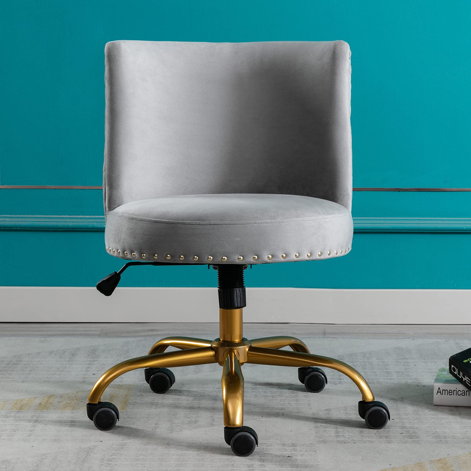 Lazyspace Velvet Home Office Desk Chair - Ergonomic Swivel Accent Chair for Living Room, Bedroom & Computer Desk - Modern Tilt Task Chair in Grey - Perfect for Work from Home & Small Space Decor