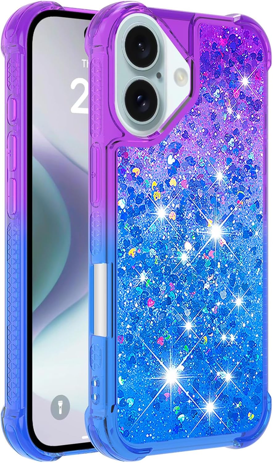 iPhone 16 Glitter Liquid Shockproof Case - Sparkling Floating Design Slim Protective Cover with Soft TPU Bumper, Raised Edges for Screen & Camera Protection | Stylish Durable Phone Case for Women Girls (Perfect for Daily Use, Parties & Gifts)