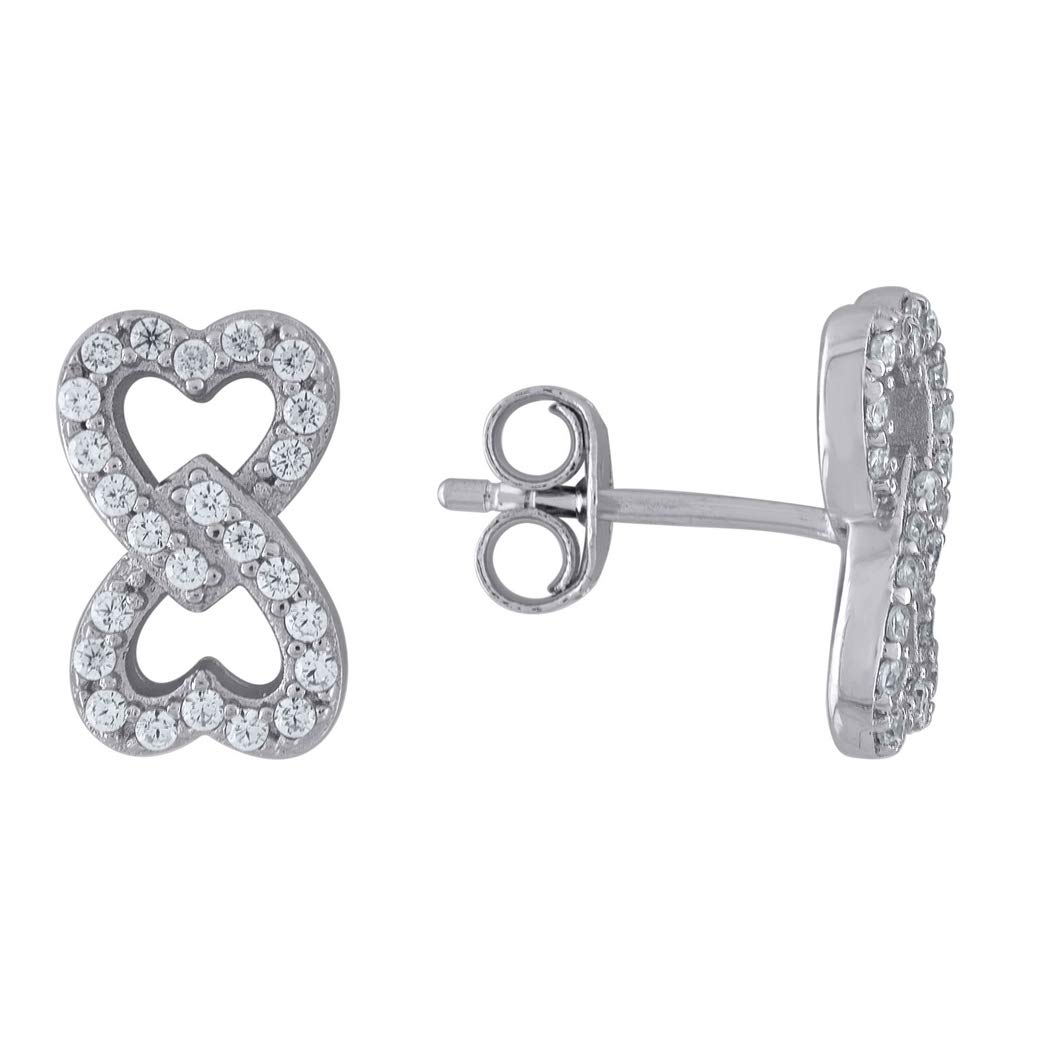 925 Sterling Silver CZ Cubic Zirconia Simulated Diamond Infinity Love Heart Stud Earrings for Women - 1.87g Elegant Jewelry Gift for Anniversary, Valentine's Day & Special Occasions
