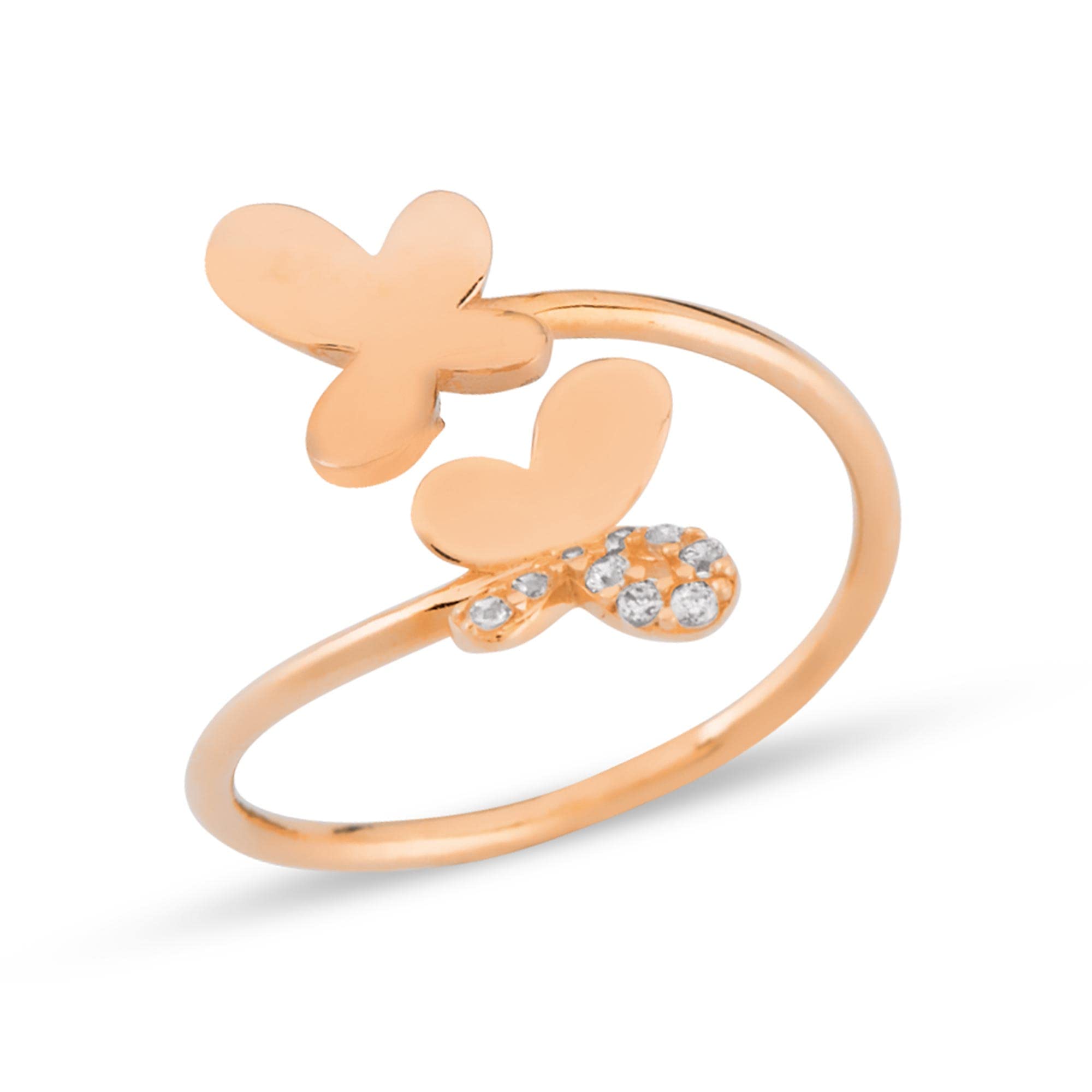 14K Solid Gold Dainty Butterfly Stacking Ring with Round-Cut Cubic Zirconia - Minimalist Boho Vintage Jewelry for Women | Yellow/White/Rose Gold Options | Delicate Fashion Rings for Her, Mom, Sister | Perfect Gift for Birthday, Anniversary, Valentine's Day (Size 4.5-12) | Everyday Wear, Date Night, Special Occasions