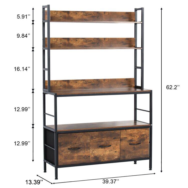 5-Tier Metal Kitchen Bakers Rack with Storage Baskets & Hooks - Free Standing Storage Shelf for Microwave Oven, Spice Jars & Cookware - Perfect for Small Kitchen Organization & Pantry Storage