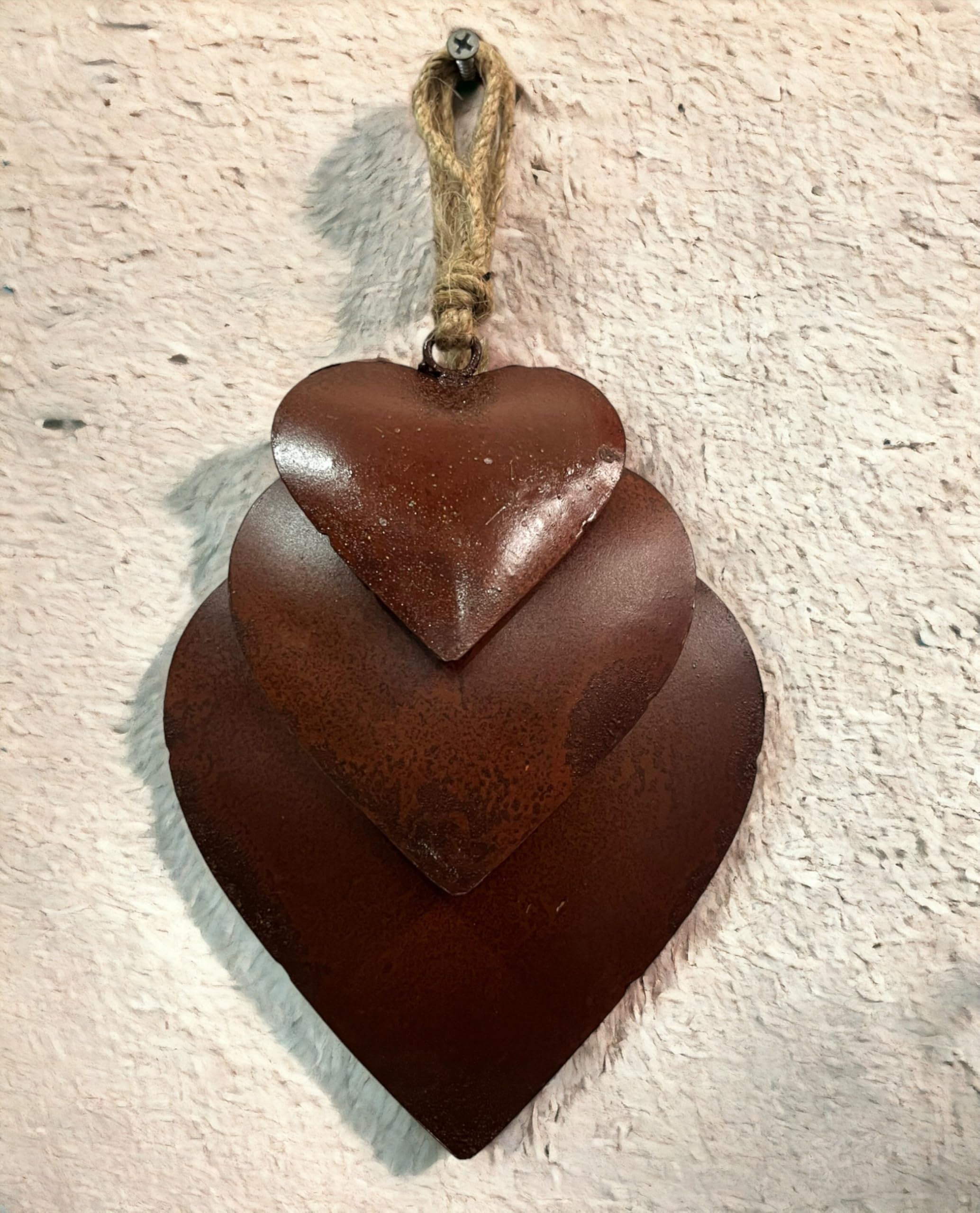 Indian Wall Décor - Rustic Iron Heart with Jute Rope Love Hanging 3-Piece Set | Handmade Boho Home Decor for Living Room, Bedroom & Wedding Decorations