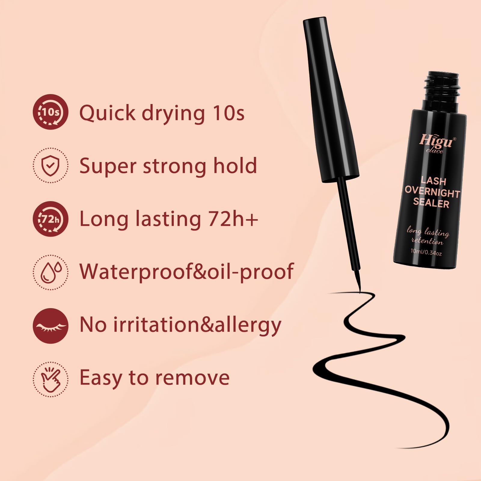Waterproof Black Lash Sealant for Eyelash Extensions - 10ml Overnight Lash Coating, Long Lasting Cluster Lashes Bond After Brush | Perfect for Salon Professionals & DIY Lash Extensions at Home