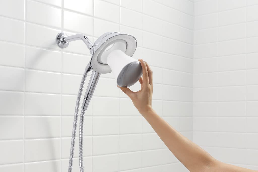 Kohler 28241-NKA-BN Moxie 2.5 GPM Handheld Shower Head with Wireless Bluetooth Speaker & Alexa Compatibility, Vibrant Brushed Nickel - Perfect for Bathroom Relaxation, Music Streaming & Hands-Free Voice Control
