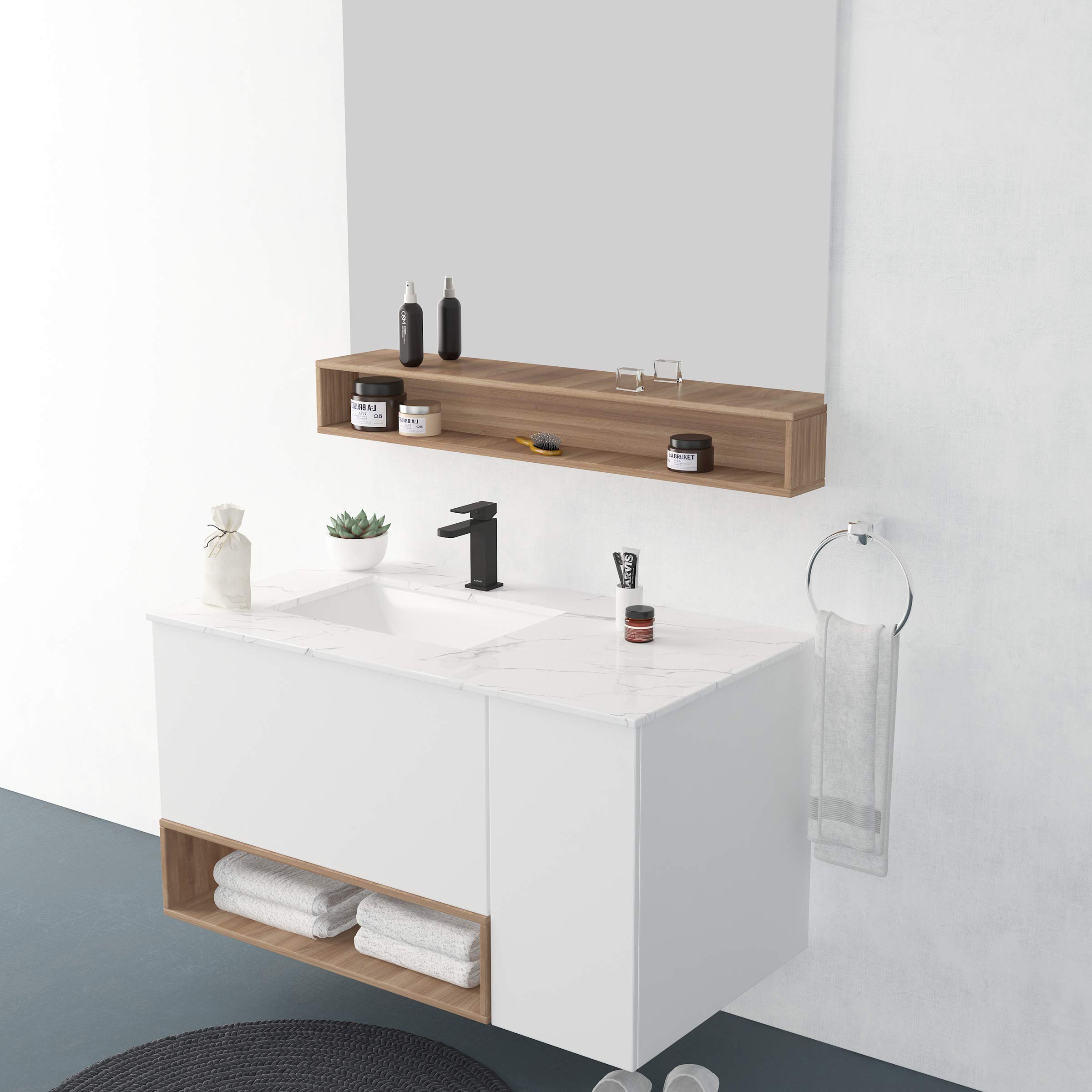 Premium KANARY Solid Brass Bathroom Sink Faucet - Modern Single Handle Basin Mixer Tap in Matte Black for Bathroom Vanity & Powder Room Upgrade