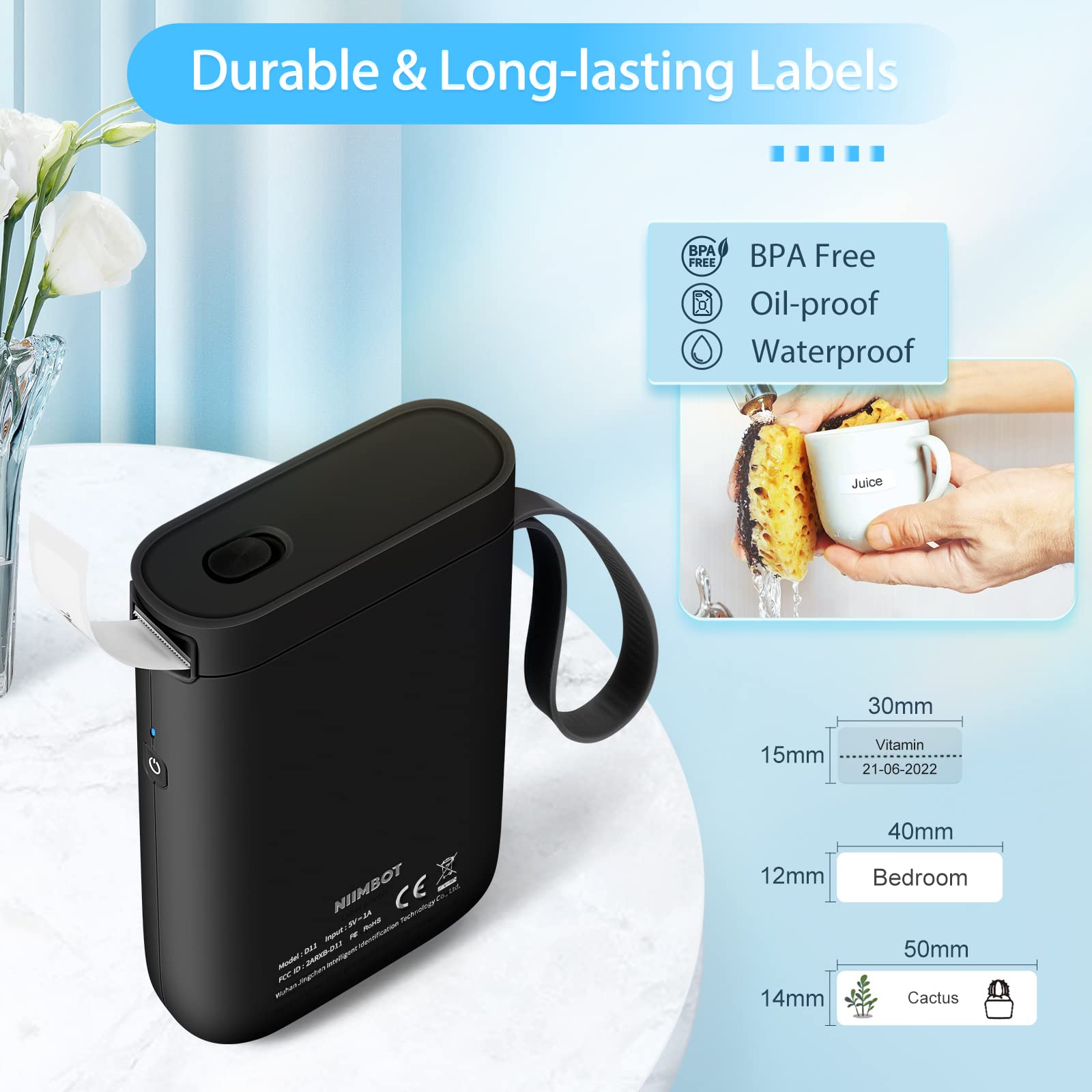 JADENS D11 Portable Bluetooth Label Maker Machine - Wireless Handheld Label Printer for Home, Office & Organization with Multiple Templates & Tape - Perfect for Phone Labeling, Storage & Crafting (Black)