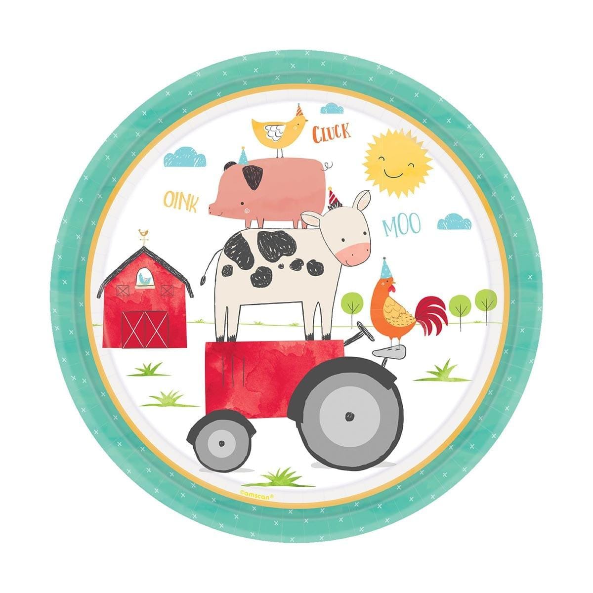 Barnyard Party Dinner Paper Plates - 10.5 Inch Farm Animal Themed Disposable Plates, Pack of 8 - Perfect for Kids Birthday Parties, Farm Theme Events & Picnics