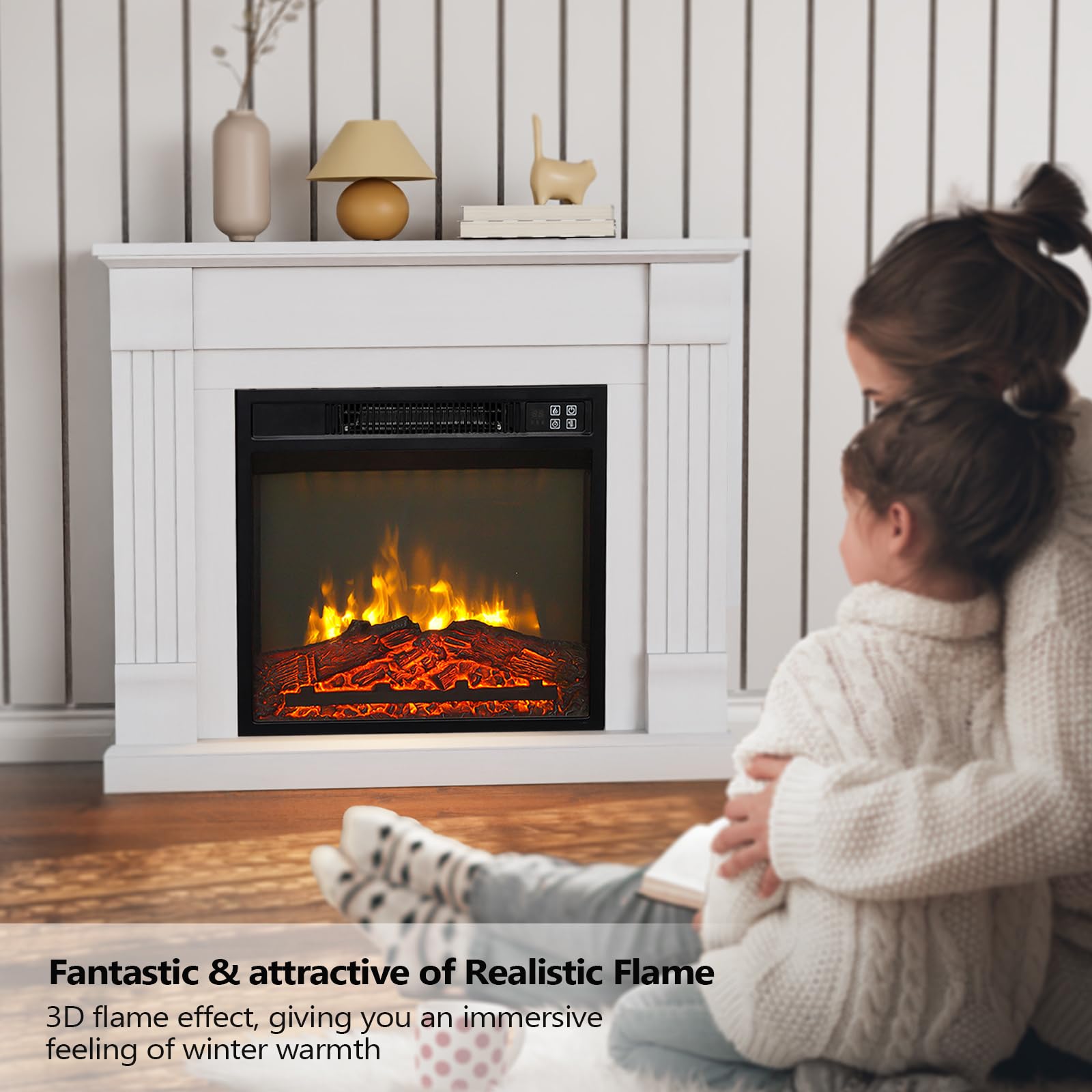 ROVSUN 32 Inch Freestanding Electric Fireplace Heater with Remote Control - Adjustable Temperature, Timer & Realistic Flame - 1400W Indoor Fireplace for Living Room, Bedroom & Home Decor (Perfect for Winter Heating & Cozy Ambiance)