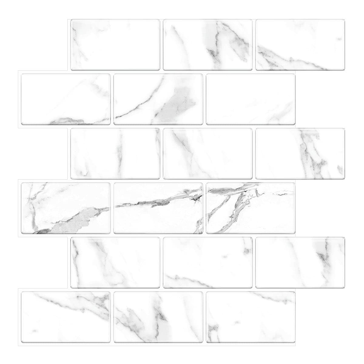 Tic Tac Tiles Peel and Stick Wall Tiles - Thicker Subway Brick Design (10 Pack, Marble White) - Perfect for Kitchen Backsplash, Bathroom Walls & DIY Home Decor