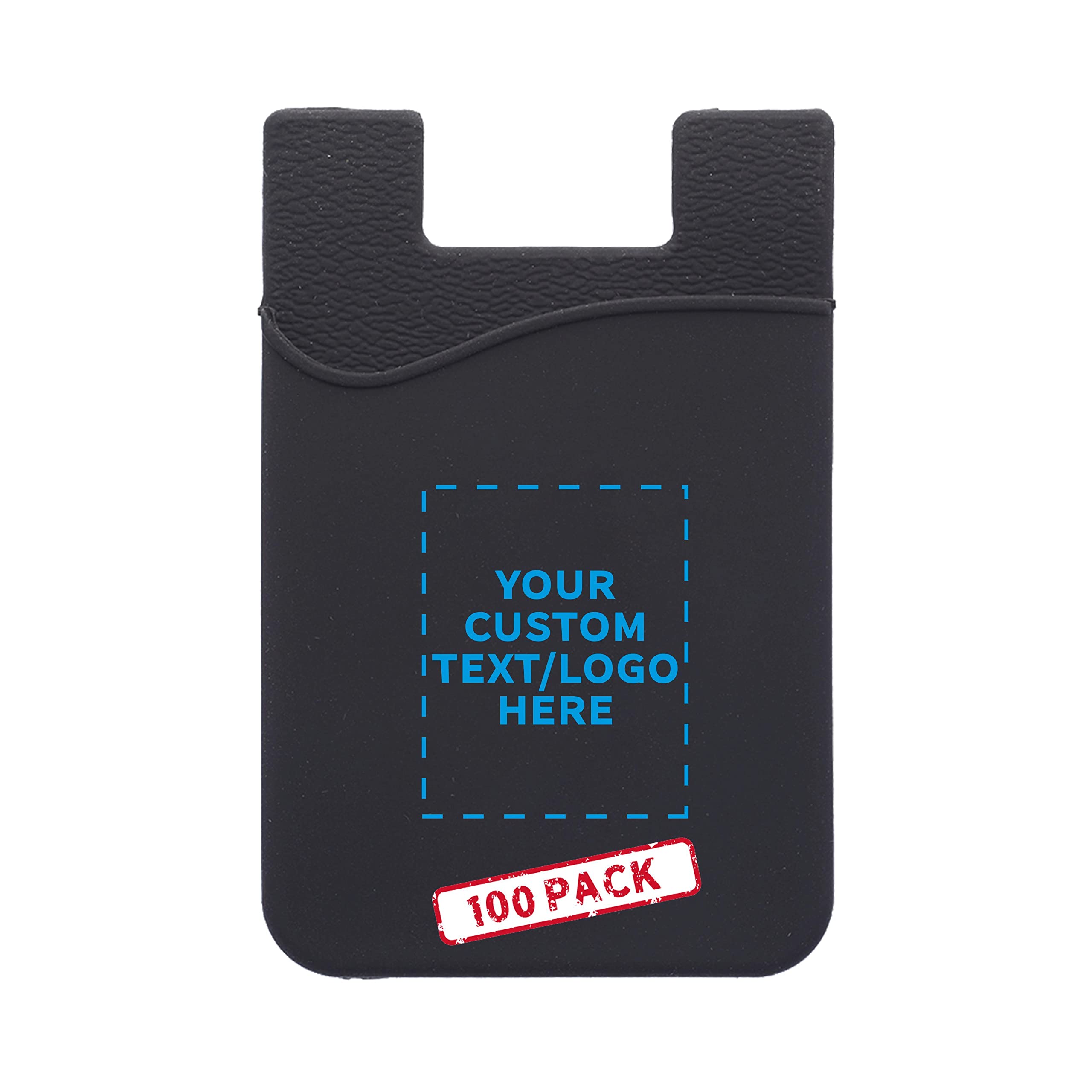 Customizable Black Maya Basic Silicone Phone Wallets Set - Strong Adhesive Card Holder with Logo/Text - Standard Size (100 Pack) - Perfect for Business Promotions, Events & Daily Use