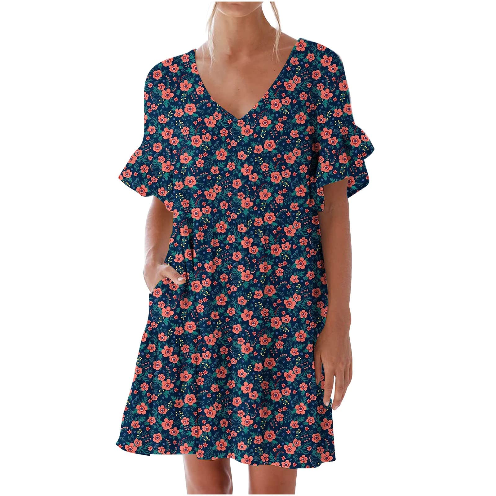 Women's Flutter Sleeve Midi Dress - Casual Summer T-Shirt Dress for Beach, Vacation & Everyday Wear | Breathable Comfort