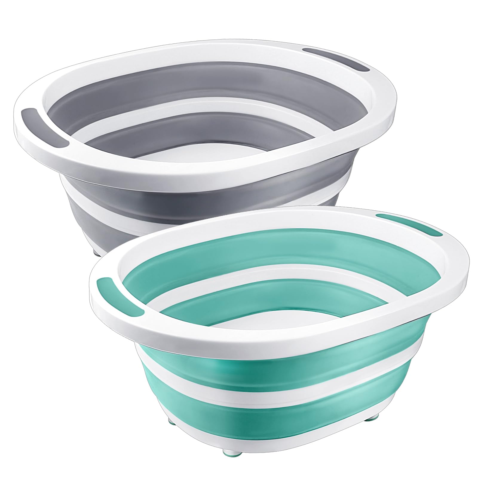 Collapsible Wash Basin 2 Pack - 7.5L Foldable Dish Tub & Cutting Board Combo for Kitchen Sink, Camping, RV - Green & Gray Dishpan for Washing, Food Prep, and Outdoor Use
