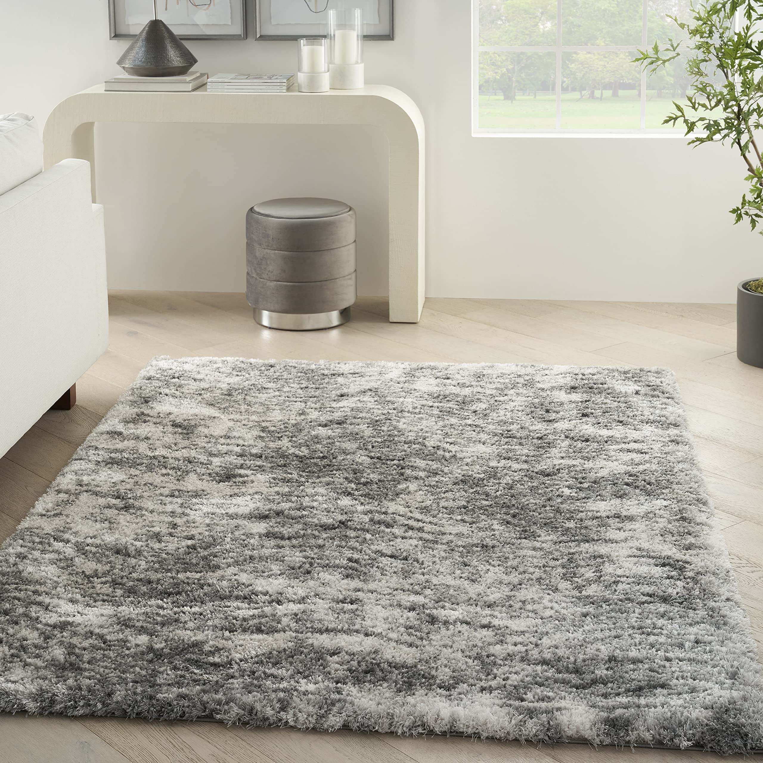 Nourison Luxurious Shag Abstract Charcoal Grey 4' x 6' Area Rug - Soft Plush Easy Clean Non-Shedding Carpet for Bedroom, Living Room, Dining Room & Kitchen Decor (4x6) | Perfect for Cozy Home, Modern Apartment & Office Spaces