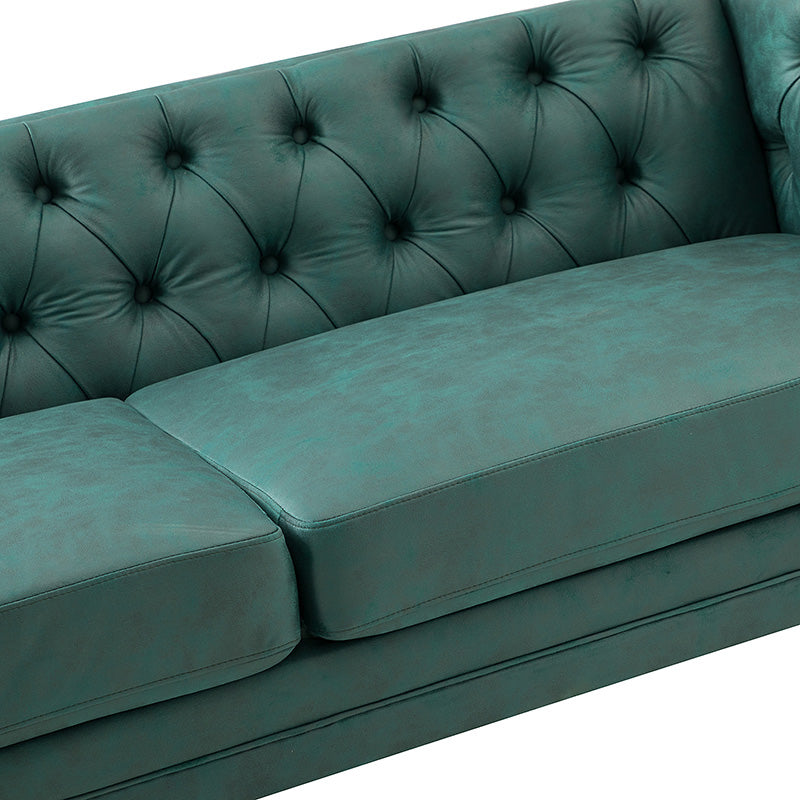 84'' Vegan Leather Tufted Sofa - Modern Faux Leather Couch for Living Room, Office & Lounge - Comfortable Mid-Century Style Sectional with Button Tufting