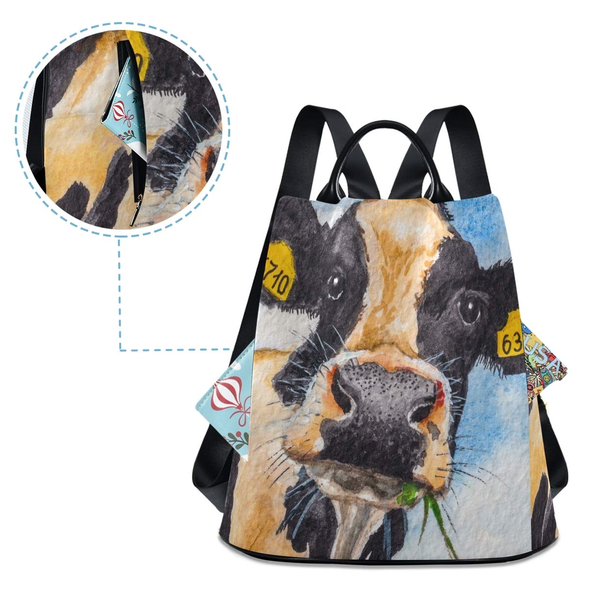ALAZA Cow Print Farm-Themed Outdoor Backpack for Women - Stylish Durable Daypack for Hiking, Travel & Daily Use