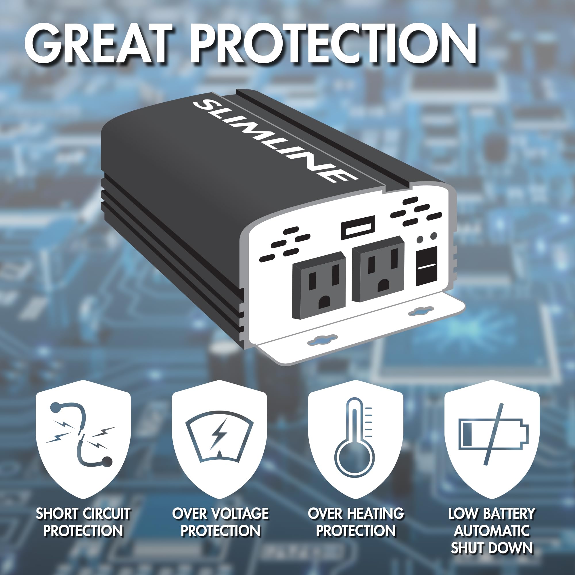 Wagan EL3718 800W TrueRated Power Inverter - DC 12V to AC 110V Converter with 2 Outlets & 2A USB Port - 1600W Surge for Cars, RVs, Boats & Outdoor Power Needs