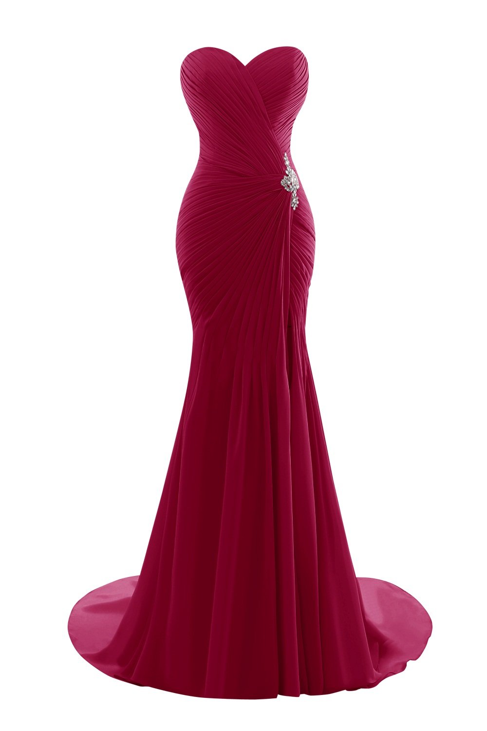 Elegant Burgundy Mermaid Pleat Split Side Evening Prom Dress for Women - Perfect for Formal Events, Parties & Special Occasions