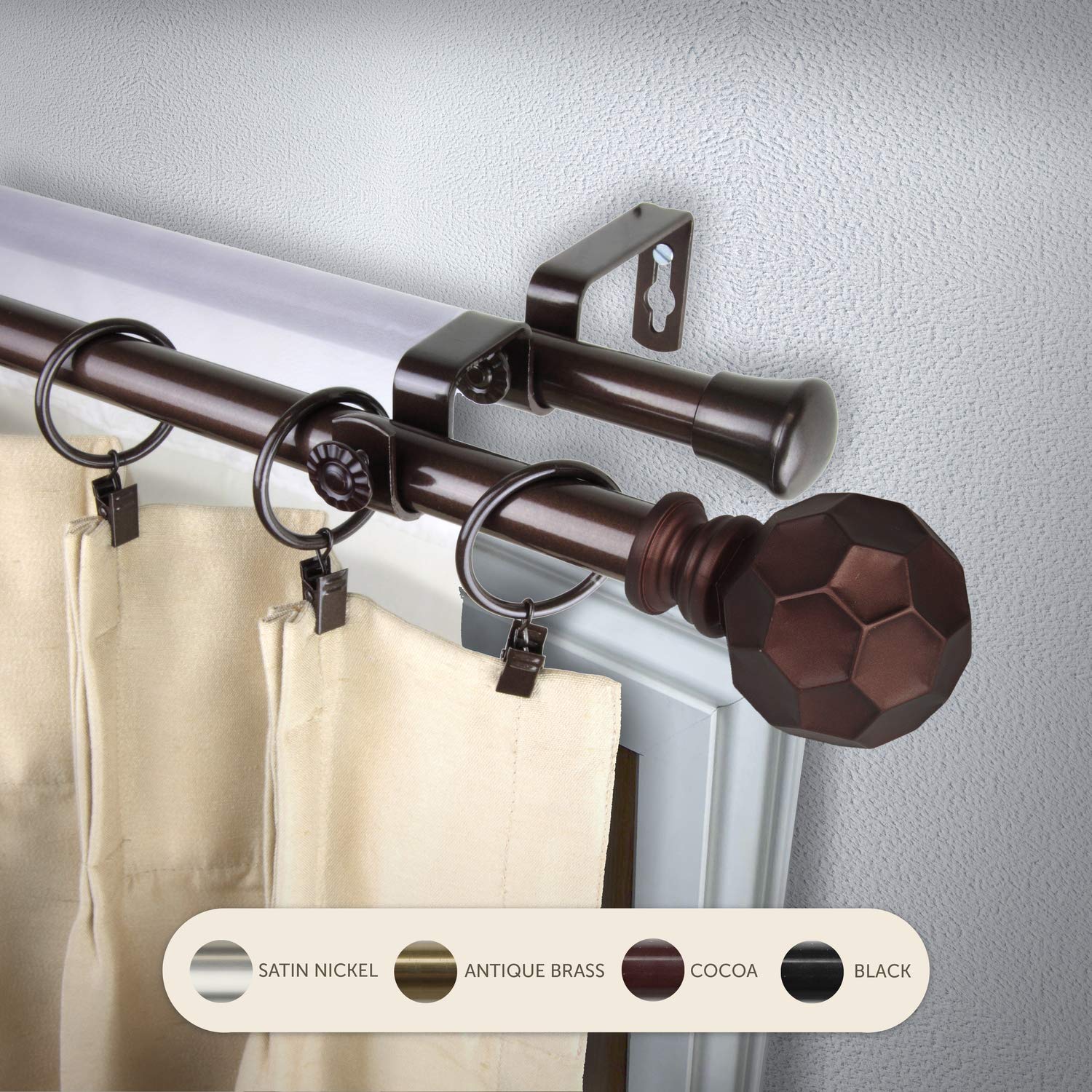 Reid 13/16-Inch Double Curtain Rod in Cocoa Brown (120-170 Inches) - Perfect for Living Room, Bedroom & Window Dressing