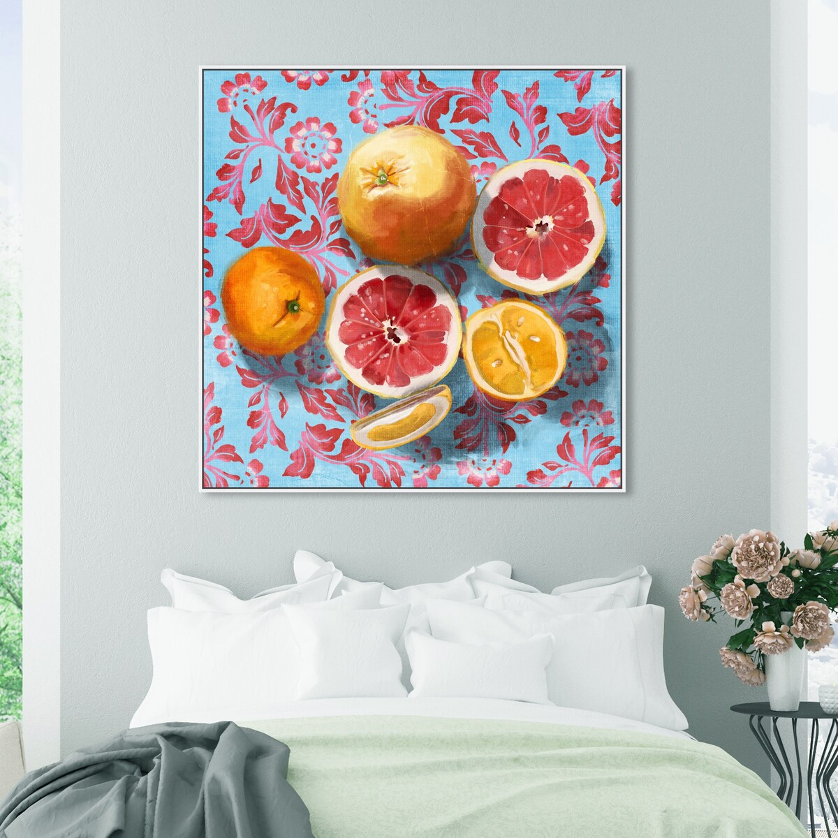 Tropical Citrus Still Life Blue Framed Canvas Wall Art Print - Sour Fruit Kitchen Decor for Cabin & Lodge - Perfect for Farmhouse, Dining Room & Country Style Homes