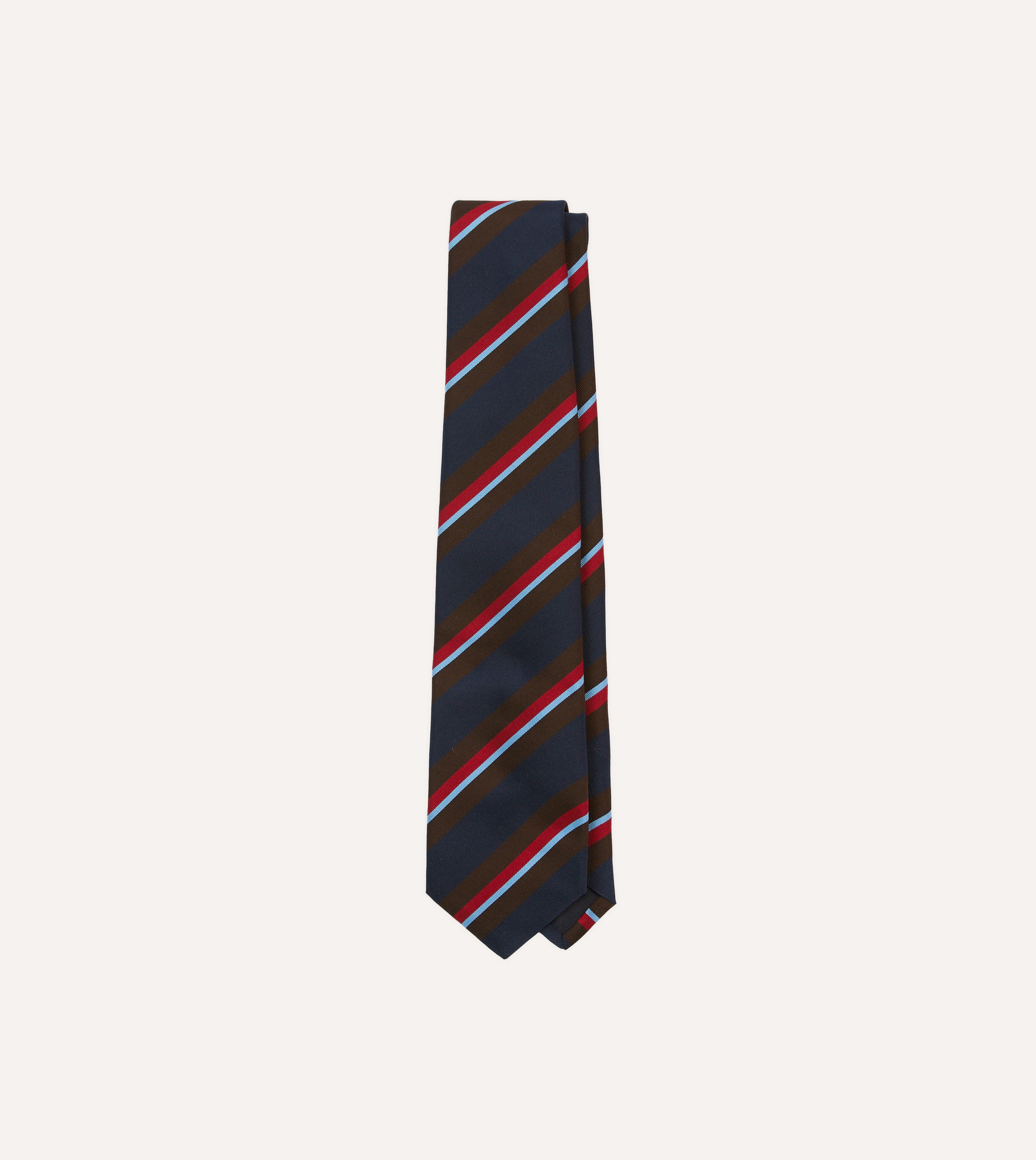 Navy, Brown & Red Striped Mogador Silk Tipped Necktie - Premium Men's Formal Tie for Business, Weddings & Special Occasions