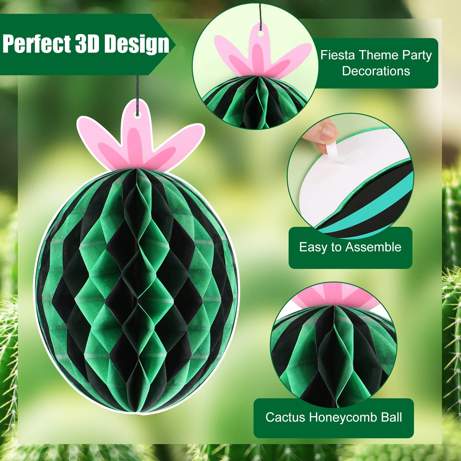 3-Piece Cactus Honeycomb Table Centerpieces - Mexican Fiesta Party Decor, Tropical Theme Wedding & Home Decor for Cinco de Mayo, Summer Parties, and Boho Home Styling