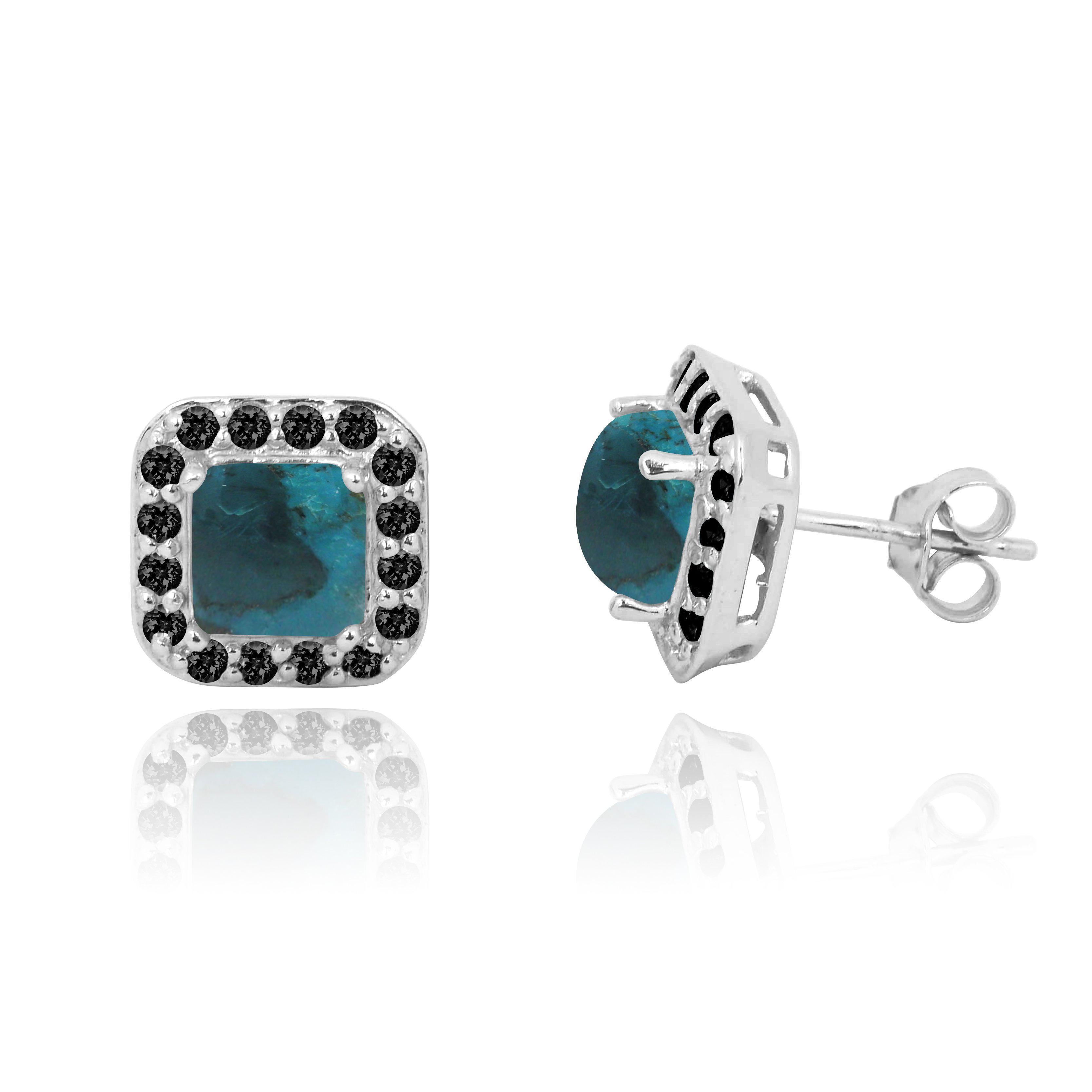 Compressed Turquoise Stud Earrings with 32 Round Black Spinal Stones - Elegant Boho Jewelry for Women, Perfect for Casual Wear & Special Occasions