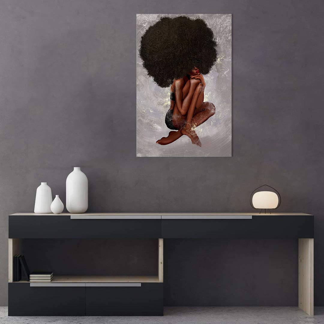 African American Wall Art - Black Girl Abstract Pop Art Canvas Print, Afro Woman Painting, Framed Ready to Hang - Perfect for Living Room, Bedroom & Office Decor